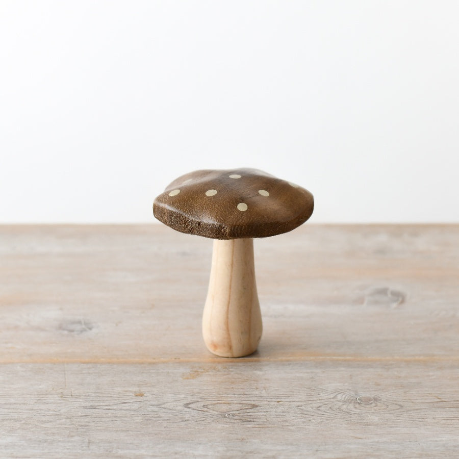Wooden Mushroom Ornament Gold Spots 12cm