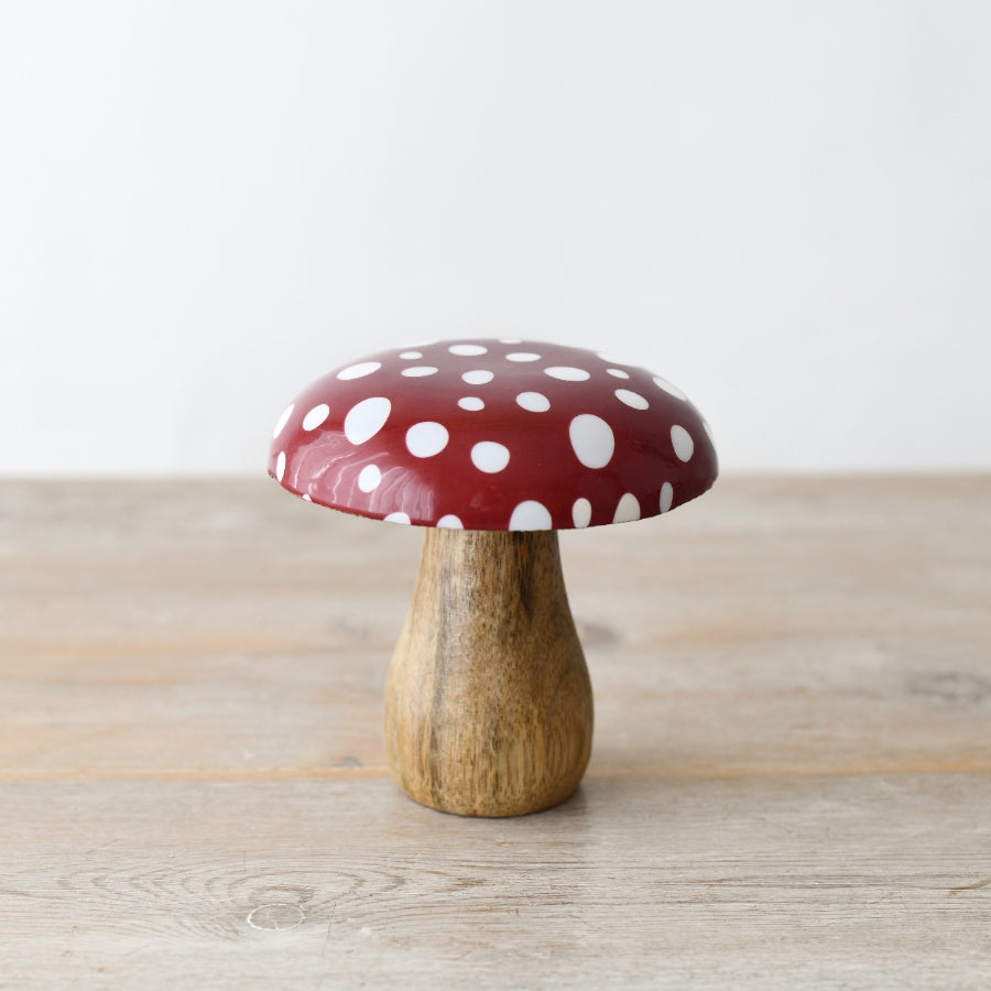 Wooden Toadstool Mushroom Ornament, 10cm Red With White Spots