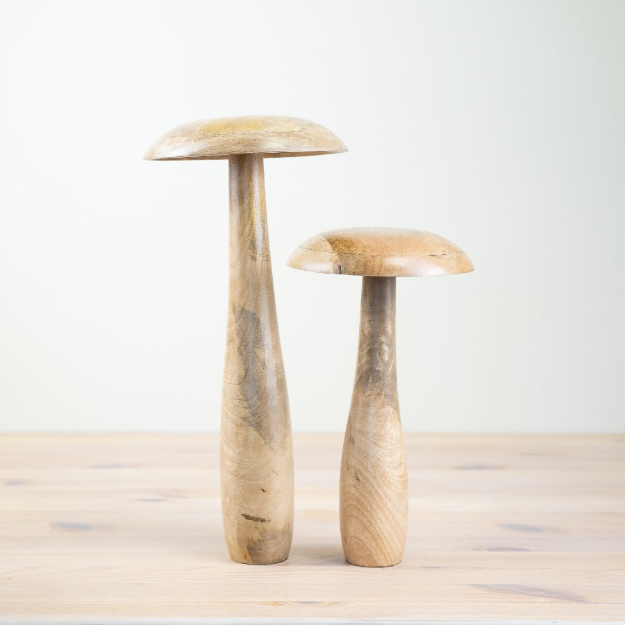 Pair of Mango Wood Mushrooms of different sizes